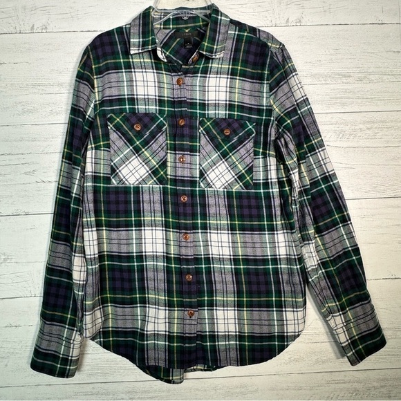 J Crew Boyfriend Plaid Flannel Shirt Blue Green - Picture 2 of 5